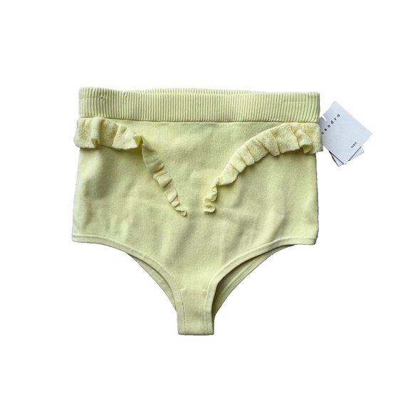 Sandro Paris Belinda Ruffled High Waisted Rib Panty Underwear Yellow ( US 4 ) - Picture 2 of 3